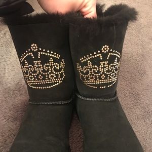 Black UGGs w/ gold jewel crowns